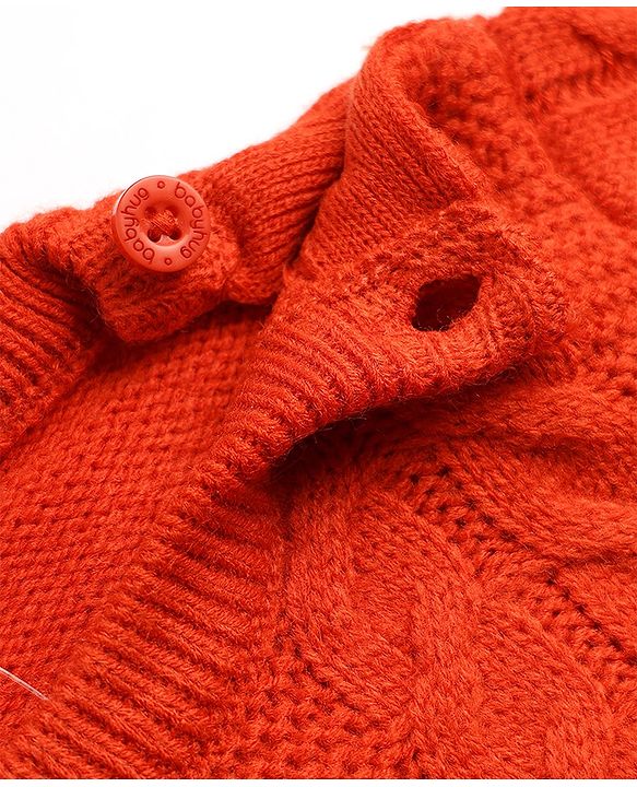 Babyhug Knit Full Sleeves Sweater Set With Cable Knit Design - Orange