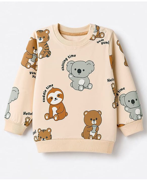 Babyhug Heavy Gauge 100% Cotton Terry Knit Full Sleeves Sweatshirts With Koala and Text Print Pack of 2 - Red & Beige
