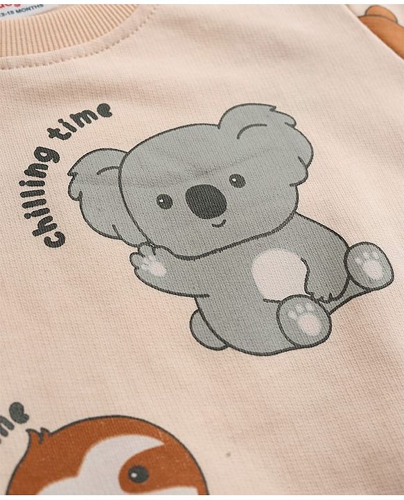 Babyhug Heavy Gauge 100% Cotton Terry Knit Full Sleeves Sweatshirts With Koala and Text Print Pack of 2 - Red & Beige