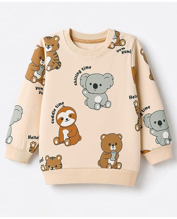 Babyhug Heavy Gauge 100% Cotton Terry Knit Full Sleeves Sweatshirts With Koala and Text Print Pack of 2 - Red & Beige