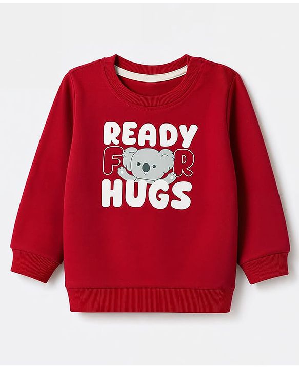 Babyhug Heavy Gauge 100% Cotton Terry Knit Full Sleeves Sweatshirts With Koala and Text Print Pack of 2 - Red & Beige