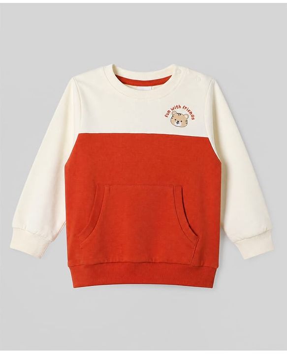 Babyhug 100% Cotton Terry Knit Full Sleeves Sweatshirts with Vehicle and Animal Print Pack of 2 - Beige & Red