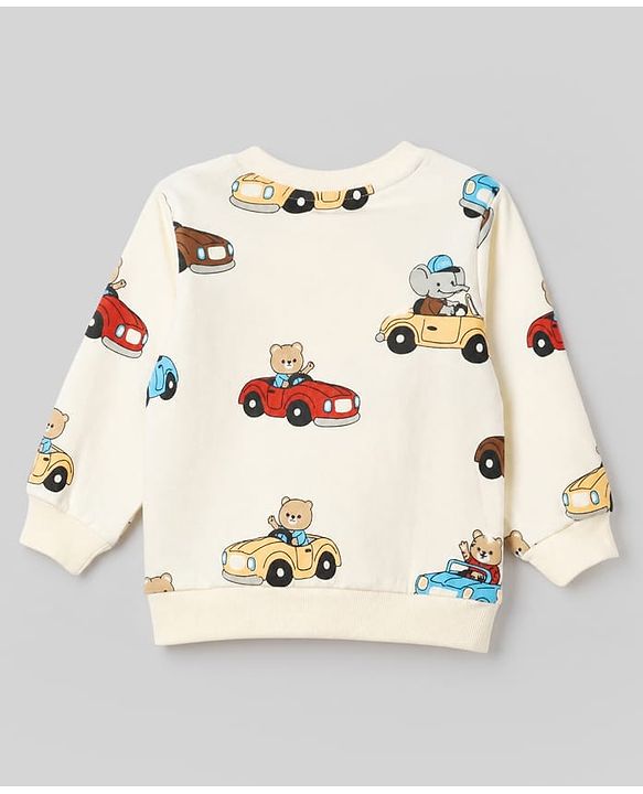 Babyhug 100% Cotton Terry Knit Full Sleeves Sweatshirts with Vehicle and Animal Print Pack of 2 - Beige & Red