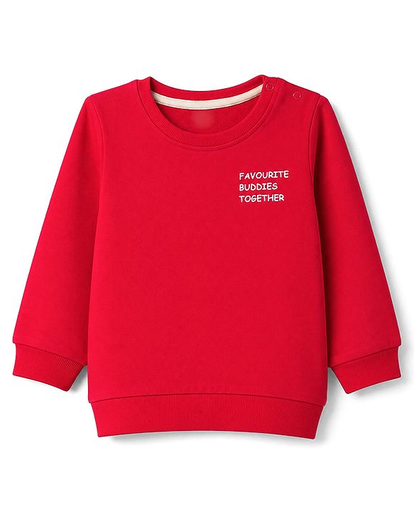 Babyhug 100% Cotton Terry Knit Heavy Gauge Sweatshirt With Full Sleeves and Penguin Print - Red