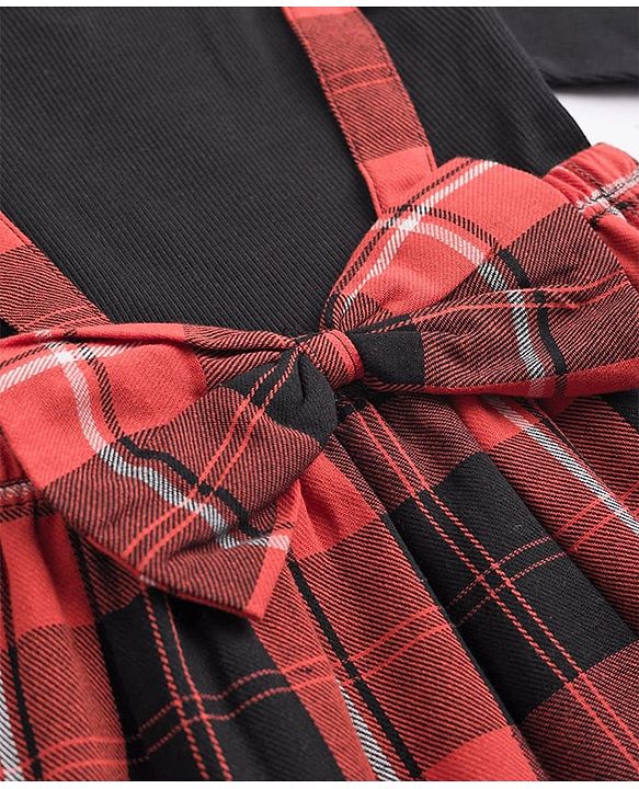 Babyhug Cotton Woven Dress with Full Sleeves and Checked Print -Red