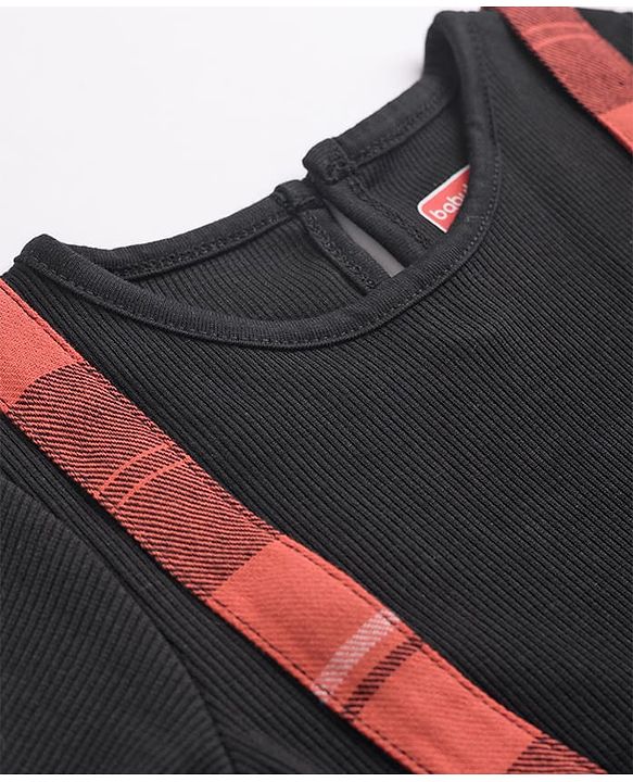 Babyhug Cotton Woven Dress with Full Sleeves and Checked Print -Red
