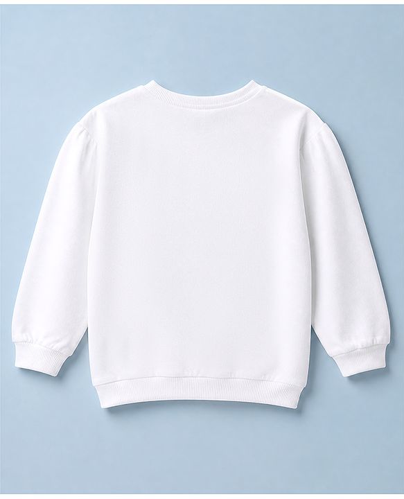 Babyhug Disney 100% Cotton Terry Knit Full Sleeves Drop Shoulder Sweatshirt With Marie Print - White