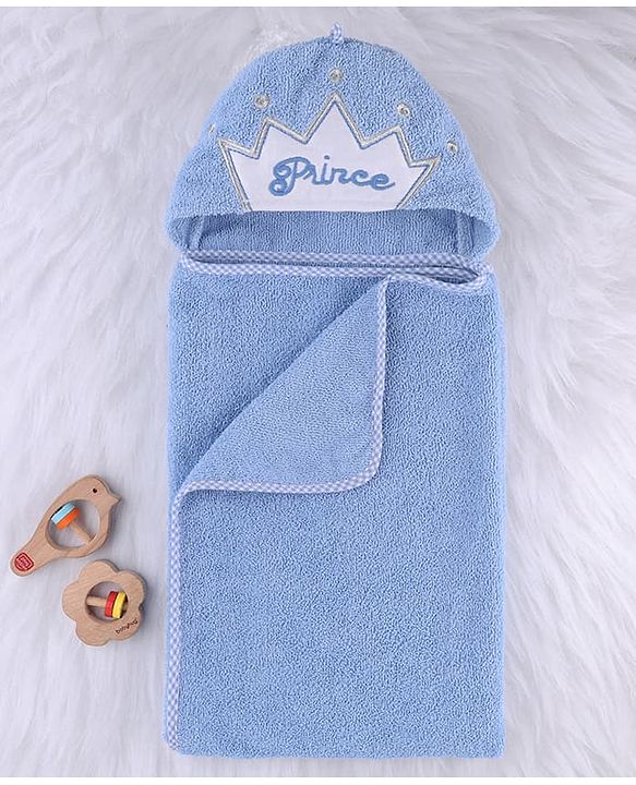 Babyhug Microfiber Cotton Knit Towel With Hood & Embroidery L 74 x B 73 cm - Blue