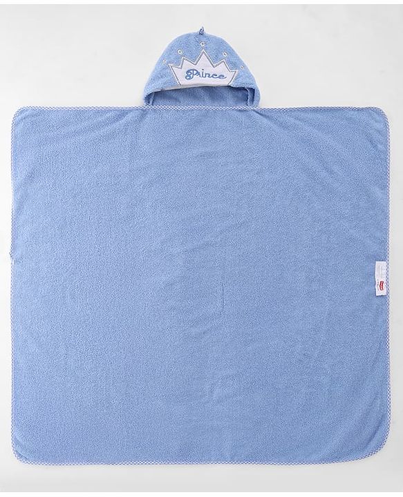 Babyhug Microfiber Cotton Knit Towel With Hood & Embroidery L 74 x B 73 cm - Blue