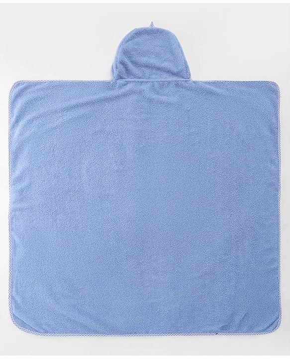 Babyhug Microfiber Cotton Knit Towel With Hood & Embroidery L 74 x B 73 cm - Blue
