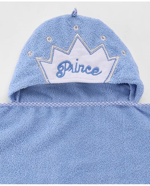 Babyhug Microfiber Cotton Knit Towel With Hood & Embroidery L 74 x B 73 cm - Blue