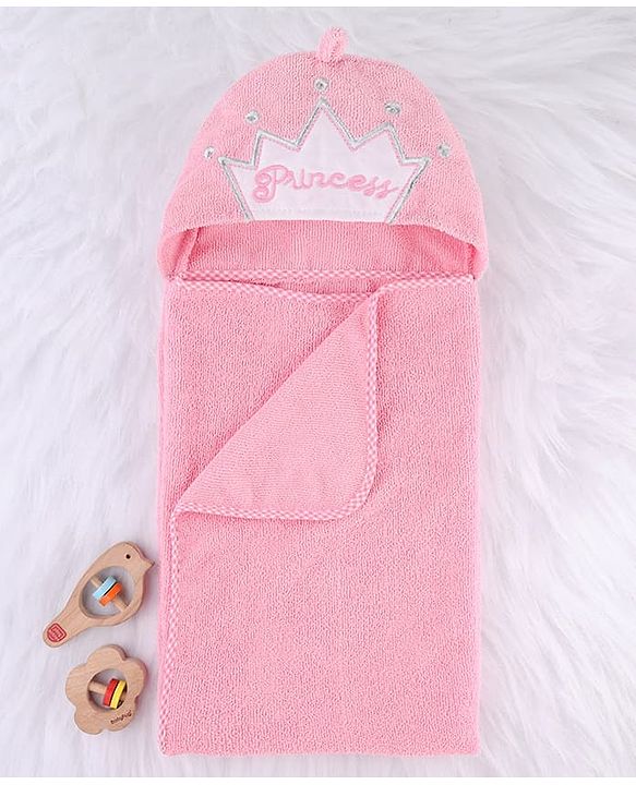 Babyhug Microfiber Cotton Knit Towel With Hood & Embroidery L 74 x B 73 cm - Pink