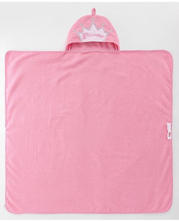 Babyhug Microfiber Cotton Knit Towel With Hood & Embroidery L 74 x B 73 cm - Pink
