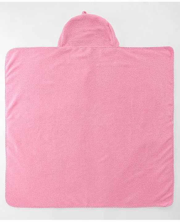 Babyhug Microfiber Cotton Knit Towel With Hood & Embroidery L 74 x B 73 cm - Pink