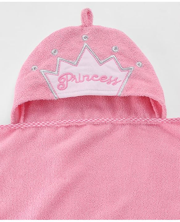 Babyhug Microfiber Cotton Knit Towel With Hood & Embroidery L 74 x B 73 cm - Pink