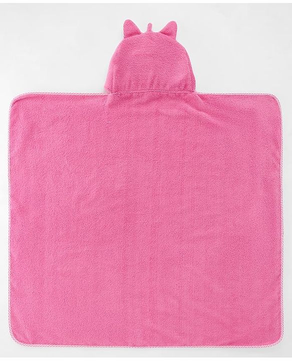 Babyhug Microfiber Cotton Knit Towel With Hood & Embroidery L 74 x B 73 cm - Pink