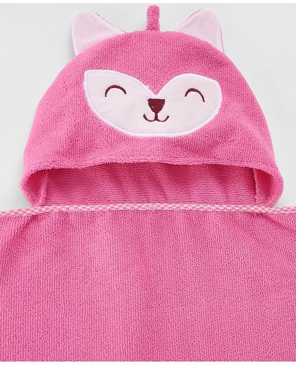 Babyhug Microfiber Cotton Knit Towel With Hood & Embroidery L 74 x B 73 cm - Pink