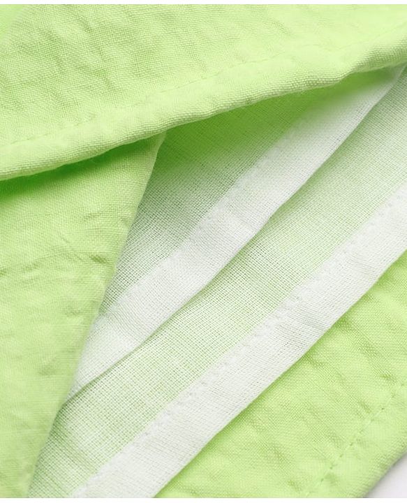 Babyhug Seer-sucker Woven Frock With Half Puffed Sleeves and Frill in Green
