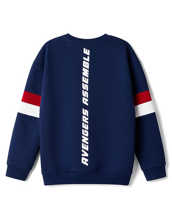 Pine Kids Marvel 100% Cotton Terry Knit Sweatshirt with Full Sleeves, Drop Shoulder Sleeves and Avengers Print in Navy Blue for 4-5 Years