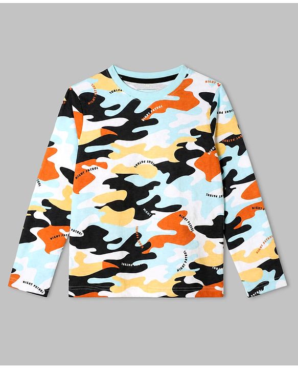Pine Kids Cotton Knit Full Sleeves Co-Ords T-Shirt & Pyjama Night Suit with Abstract Print - White