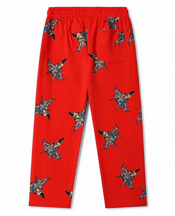 Pine Kids Cotton Knit Half Sleeves T-Shirt & Pyjama Night Suit with Aircraft Print - Black