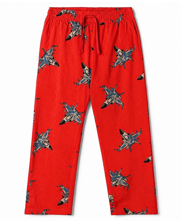 Pine Kids Cotton Knit Half Sleeves T-Shirt & Pyjama Night Suit with Aircraft Print - Black