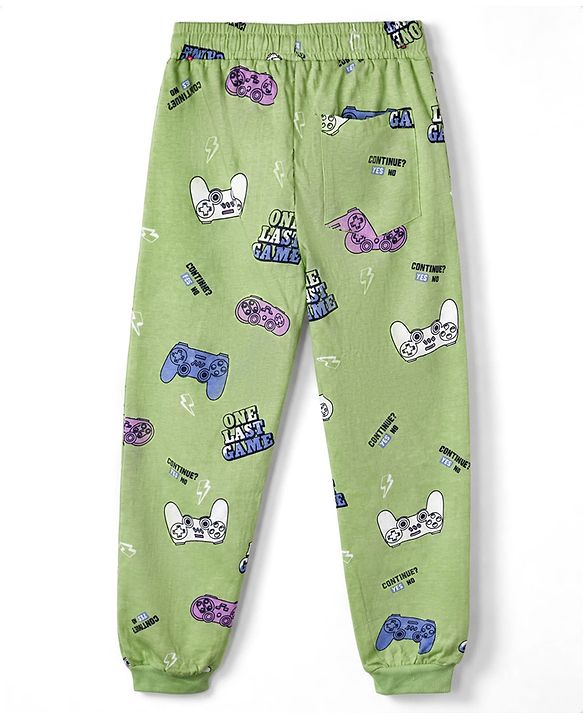 Pine Kids Cotton Knit Full Sleeves Co-Ords T-Shirt & Pyjama Night Suit with Gaming Print - Light Green