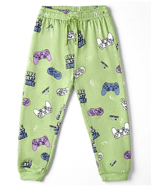 Pine Kids Cotton Knit Full Sleeves Co-Ords T-Shirt & Pyjama Night Suit with Gaming Print - Light Green