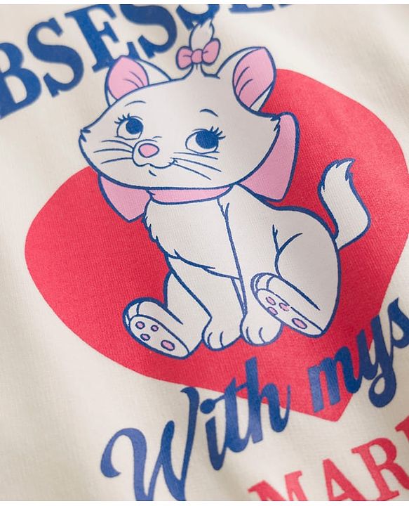 Babyhug Disney 100% Cotton Terry Knit Sweatshirt with Full Sleeves and Frill Detailing with Marie Print - Off White