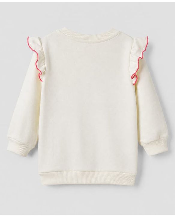 Babyhug Disney 100% Cotton Terry Knit Sweatshirt with Full Sleeves and Frill Detailing with Marie Print - Off White