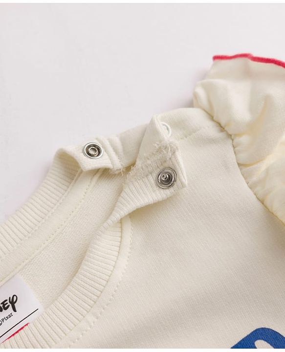 Babyhug Disney 100% Cotton Terry Knit Sweatshirt with Full Sleeves and Frill Detailing with Marie Print - Off White