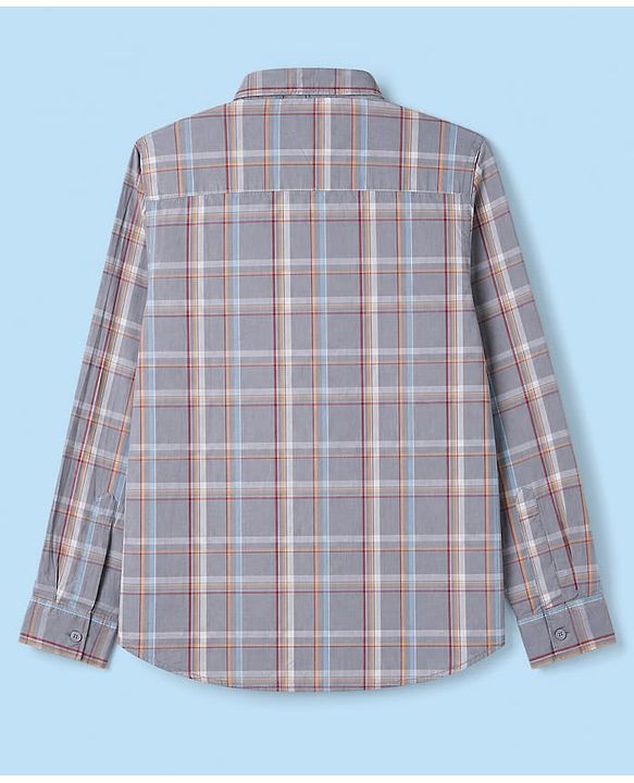 Pine Kids Cotton Woven Full Sleeves Checked Shirt With Text Printed Tank T-Shirt - Grey