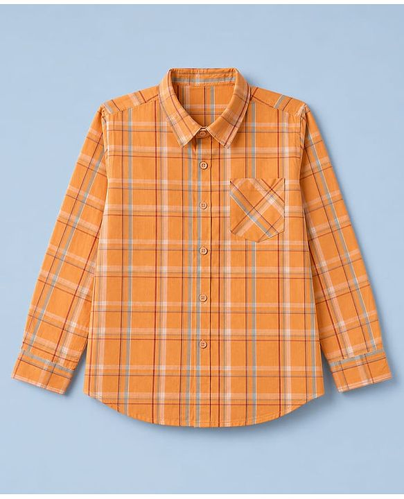 Pine Kids Cotton Woven Checks Twofer Shirt with Full Sleeves - Yellow