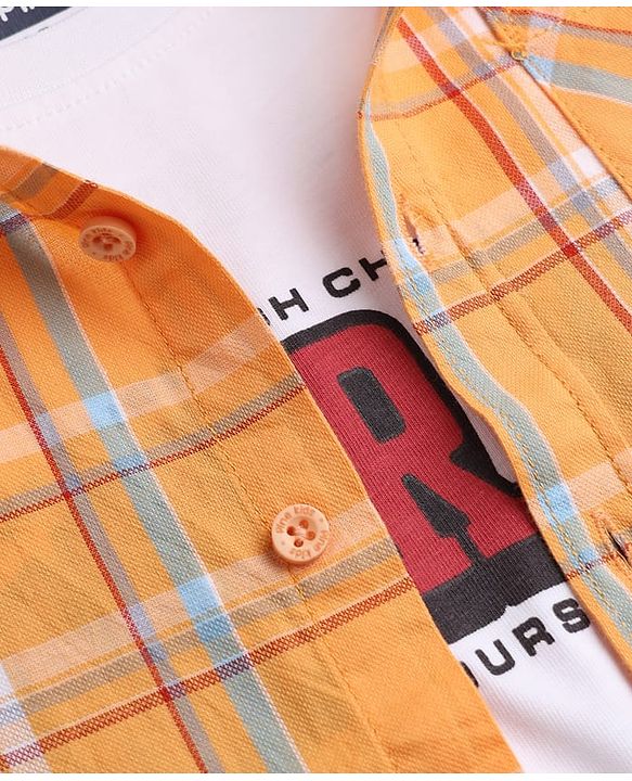 Pine Kids Cotton Woven Checks Twofer Shirt with Full Sleeves - Yellow