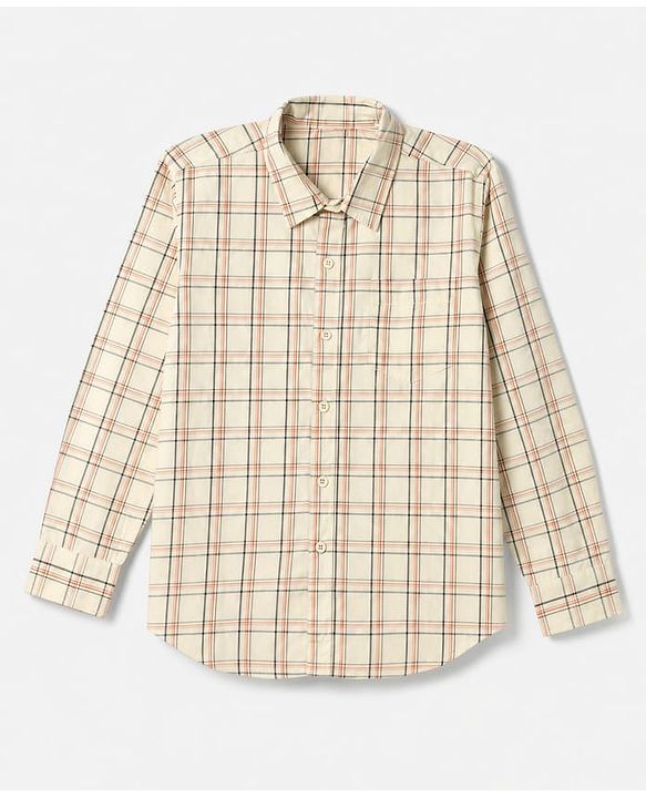 Pine Kids Cotton Woven Checks Shirt and T-Shirt with Full Sleeves and Boston Print - Cream