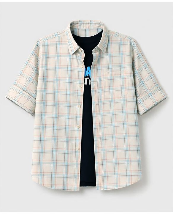 Pine Kids Cotton Woven Shirts and T-Shirt with Full Sleeves and Checks Print in White for 4 -5 Years
