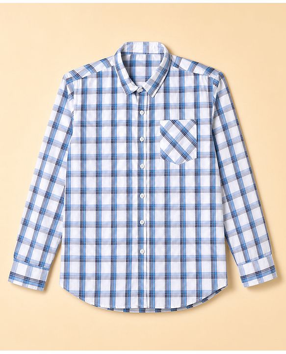 Pine Kids Cotton Woven Full Sleeves Checks Shirt - White