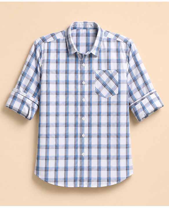 Pine Kids Cotton Woven Full Sleeves Checks Shirt - White