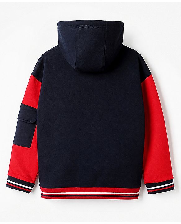 Pine Kids Marvel 100% Cotton Knit Hooded Sweatshirt with Full Sleeves and Marvel Print in Navy Blue