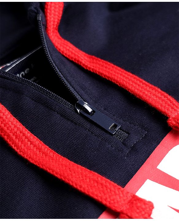 Pine Kids Marvel 100% Cotton Knit Hooded Sweatshirt with Full Sleeves and Marvel Print in Navy Blue