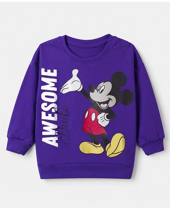 Babyhug Disney 100% Cotton Knit Full Sleeves Drop Shoulder Sweatshirts with Mickey Mouse Print in Blue & Green Pack of 2