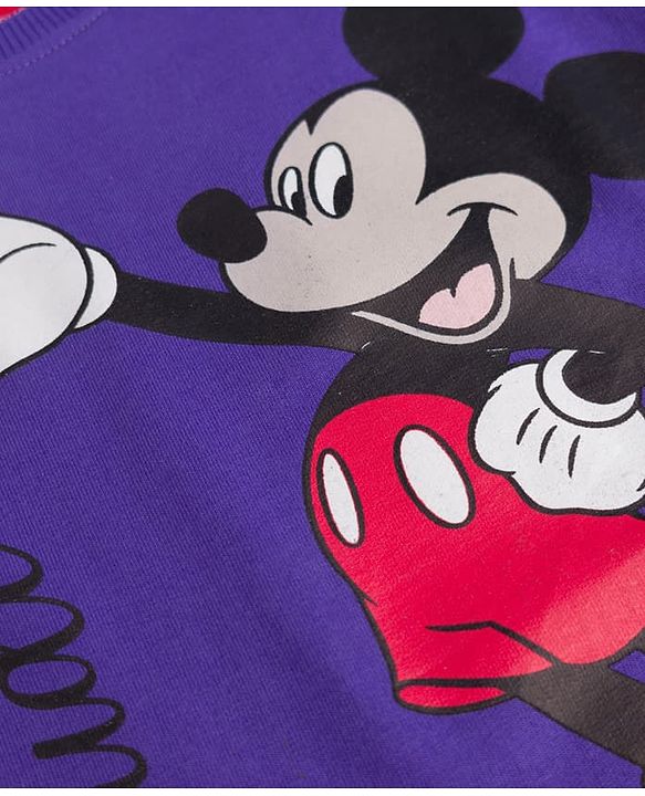 Babyhug Disney 100% Cotton Knit Full Sleeves Drop Shoulder Sweatshirts with Mickey Mouse Print in Blue & Green Pack of 2