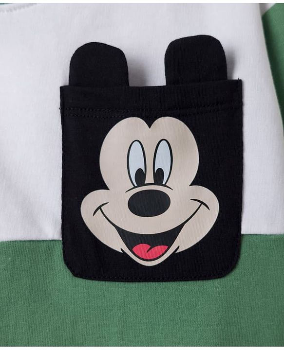 Babyhug Disney 100% Cotton Knit Full Sleeves Drop Shoulder Sweatshirts with Mickey Mouse Print in Blue & Green Pack of 2