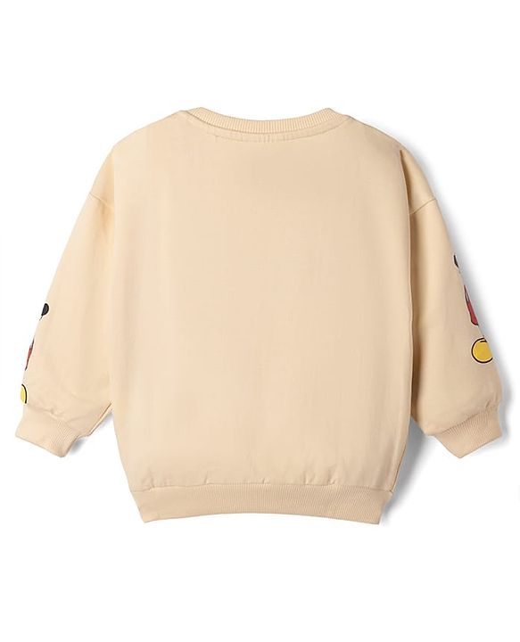 Babyhug Disney Terry Knit Sweatshirt with Full Sleeves and Mickey Mouse Print in Beige for 6-9 Months