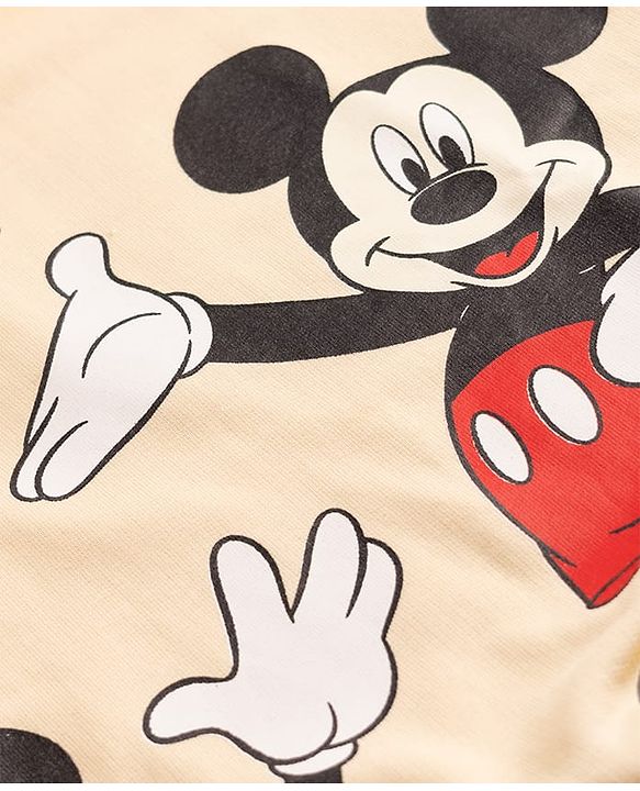 Babyhug Disney Terry Knit Sweatshirt with Full Sleeves and Mickey Mouse Print in Beige for 6-9 Months