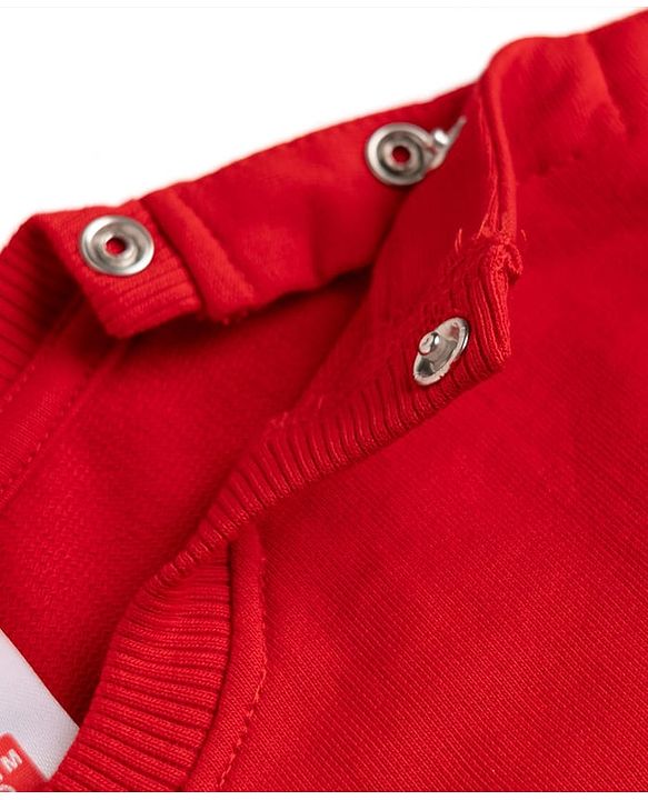 Babyhug Disney Terry Knit Sweatshirt with Full Sleeves, Drop Shoulder Sleeves and Mickey Mouse Mickey Mouse Print in Red for 6-9 Months