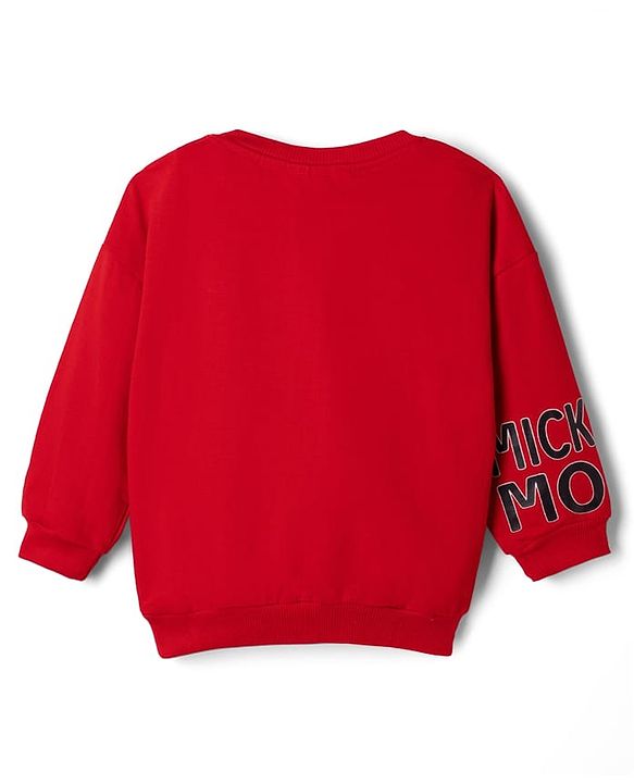 Babyhug Disney Terry Knit Sweatshirt with Full Sleeves, Drop Shoulder Sleeves and Mickey Mouse Mickey Mouse Print in Red for 6-9 Months