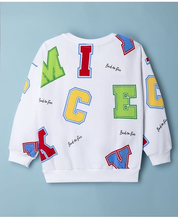 Babyhug Disney Terry Knit Drop Shoulder Sweatshirt with Full Sleeves and Mickey Mouse Graphic - White