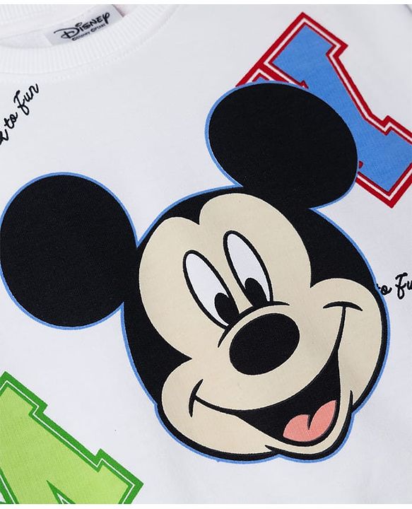Babyhug Disney Terry Knit Drop Shoulder Sweatshirt with Full Sleeves and Mickey Mouse Graphic - White