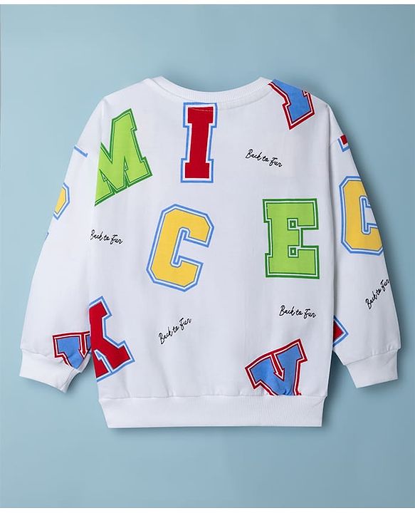 Babyhug Disney Terry Knit Drop Shoulder Sweatshirt with Full Sleeves and Mickey Mouse Graphic - White